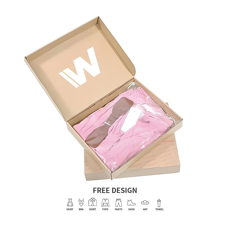 กล่องบรรจุภัณฑ์เสื้อผ้าลูกฟูกเรียบง่ายสีน้ำตาล