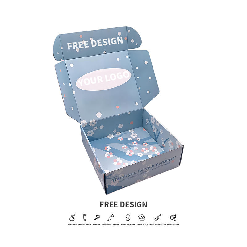 กล่องบรรจุภัณฑ์เครื่องสำอางลูกฟูกพื้นหลังสีน้ำเงิน